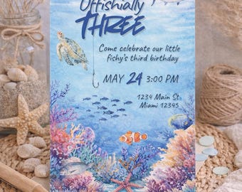 Birthday Invitation: Underwater Fish Party - Editable Watercolor Template
