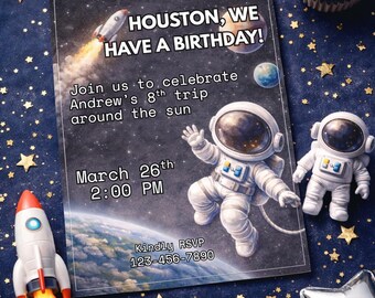 Space Birthday Invitation, Rocket and Astronaut (Digital Download)