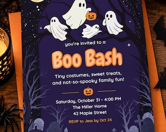 Boo Bash Family Halloween Invitation, Editable Canva Template, 5x7 Printable, Instant Download