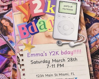Birthday Invitation Template: Y2K Retro 2000s Style - Editable Canva