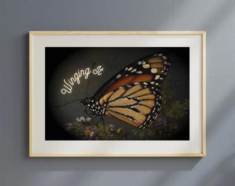 Cottagecore Landscape Art Print – Winging It Butterfly Poster