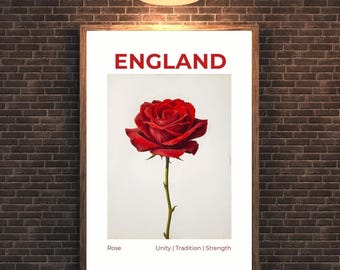 English Red Rose Print – National Flower of England Poster