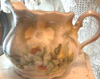 Antique Leuchtenburg Germany Porcelain Creamer – Hand-Painted Water Lily – c.1910