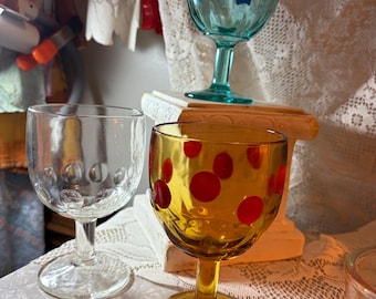 Vintage MCM Bartlett-Collins Polka Dot & Thumbprint Goblets - Set of 3