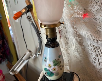 Vintage Mid-Century Hand-Painted Porcelain Boudoir Lamp - Complete Set
