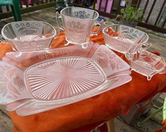Antique EAPG Flower Pot Bread Tray Set – Co-operative Flint Glass 1880