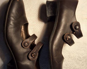 Vintage 90s Esprit Footwear Brown Leather Double Strap Mary Janes, size 7.5