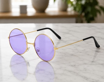 Gafas de sol redondas para mujer, gafas vintage con lentes moradas, gafas de sol retro estéticas para festivales, regalo para hombres y mujeres, gafas de sol de moda para el verano.