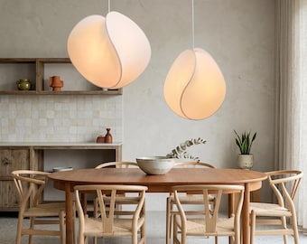Wabi Sabi Silk Pendant Light, Japandi Organic Hanging Lamp, Japanese Minimalist Ceiling Light, Soft Sculptural Lighting Decor