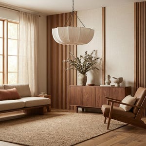 Wabi Sabi Linen Pendant Light, Japandi Hanging Ceiling Lamp, Beige Fabric Fixture image 6