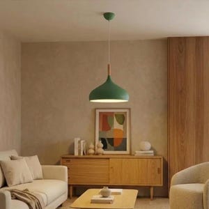 Lámpara colgante escandinava: lámpara de techo moderna de aluminio y madera, decoración nórdica para islas de cocina.