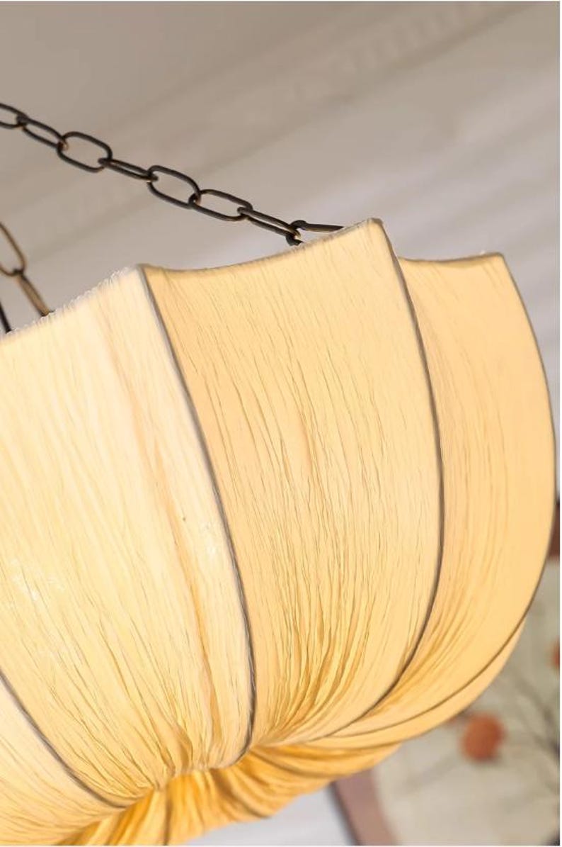 Wabi Sabi Linen Pendant Light, Japandi Hanging Ceiling Lamp, Beige Fabric Fixture image 2