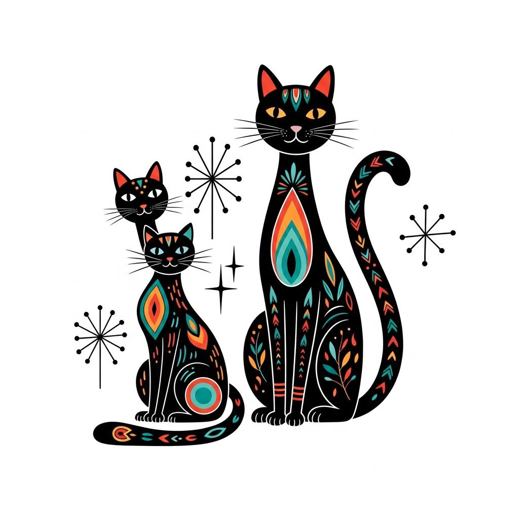 Mid-century Modern Atomic Cats Clipart Bundle | 10 PNG Files ...
