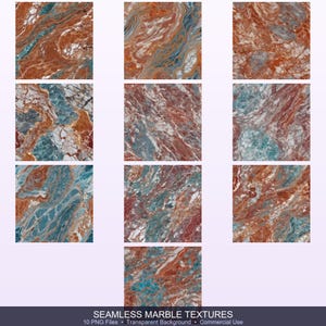 Seamless marble textures Clipart Bundle | 10 PNG Files | Transparent Background | Commercial Use | Instant Download