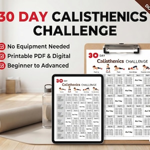 30 Day Calisthenics Workout Challenge Home Beginner Workout planner No Equipment Fitness Plan Printable Pdf