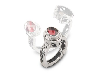 Anillo de plata de ley con bisagras y filigrana de piedras preciosas para mujer