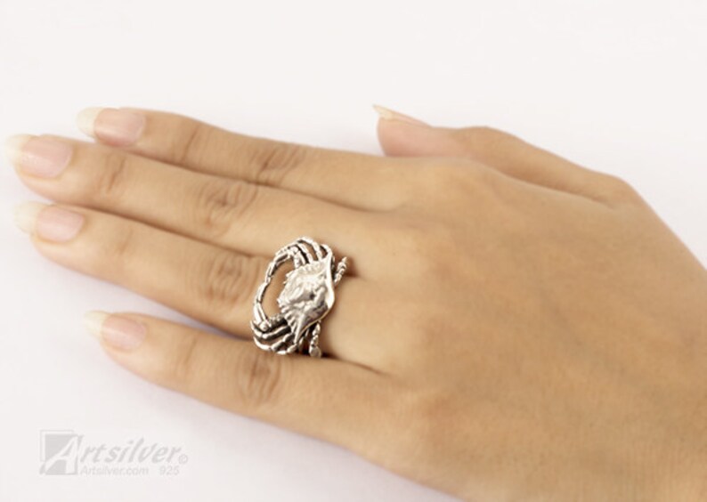 Blue Crab Jewelry Ring, Solid Sterling Silver. Cancer Zodiac Ring