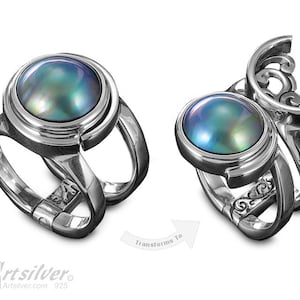 Transformable Sterling Silver Mabe Pearl Ring: June Birthstone