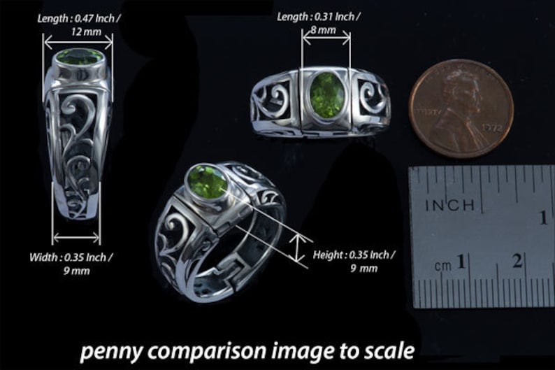 Arthritis Ring Expandable Filigree Ring Hinged Shank Ring With Green