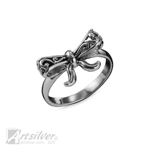 Sterling Silver Lady's Ring Tied Ribbon with Filigree Design KS036 image 1