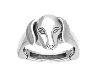 Anillo de perro salchicha: joyería minimalista de plata con bisagras para perro salchicha