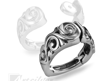 Christmas Gift for Mom. Arthritis Ring Sterling Silver Woman's Hinged Ring with Filigree Design - KS536