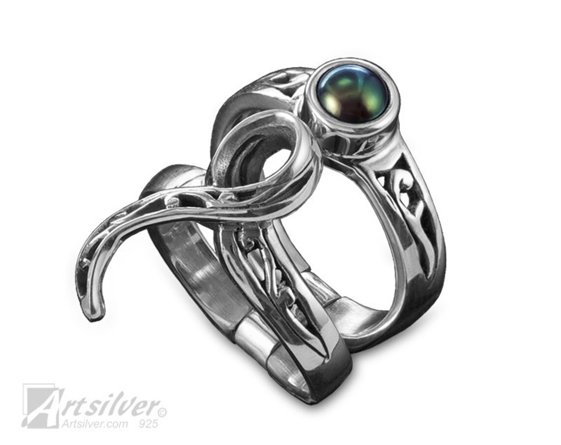 Art Silver Ring Solid Sterling Silver. Multiform Gem Stone Ring That
