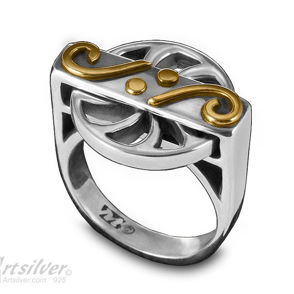 Sterling Silver Spinner Ring with 18K Gold Details