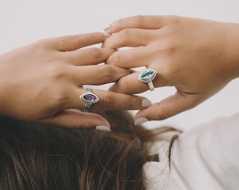 Elegante anillo articulado con forma de marquesa - Plata de ley, hecho a mano para nudillos grandes