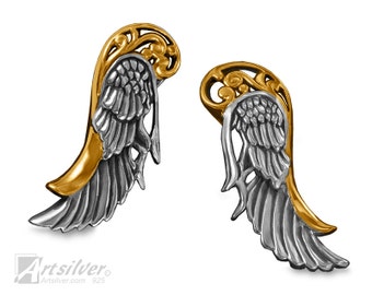 Örhängen med änglavingar | Sterlingsilver med 18K guldvermeil | Smycken för minnesgåvor