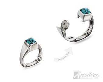 Elegante anillo de plata de ley con piedra turquesa natural cuadrada para nudillos grandes