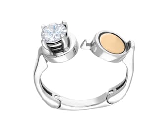 Anillo de compromiso solitario para personas con artritis / Plata de ley con bisagra / Ajuste cómodo para nudillos grandes