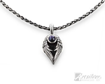 Colgante de ala de ángel / Plata de ley con gema / Joyería conmemorativa de ángel de la guarda
