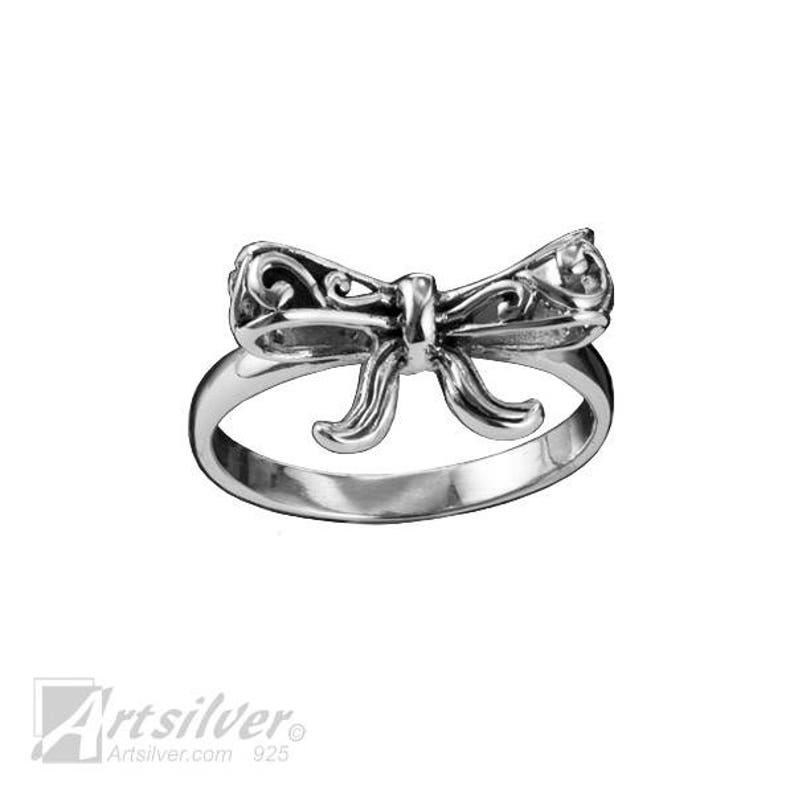 Sterling Silver Lady's Ring Tied Ribbon with Filigree Design KS036 image 2