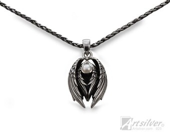 Colgante Alas de Ángel Guardián / Plata de ley con topacio o perla / Regalo conmemorativo de pésame