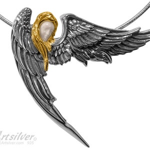 Winged Angel Pendant. Silver Contemporary Angel Wing Pendant. Silver Fairy Cherub Pendant. Winged Fairy Angel Jewelry Pendant. KS116 image 2