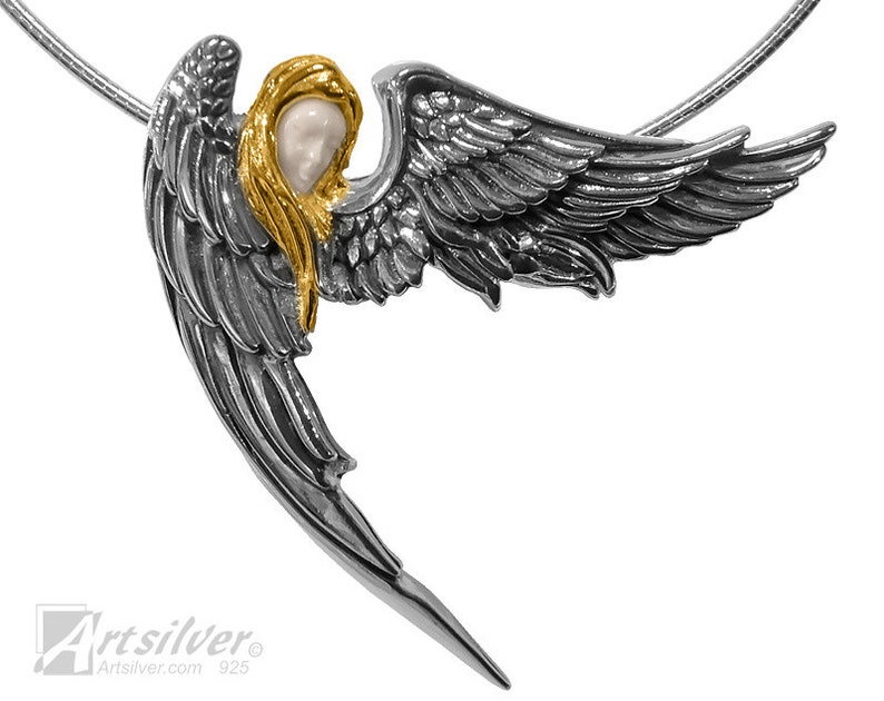 Winged Angel Pendant. Silver Contemporary Angel Wing Pendant. Silver Fairy Cherub Pendant. Winged Fairy Angel Jewelry Pendant. KS116 image 2