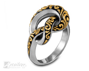 Infinity Ring. Love Knot Ring. Bridesmaid Gift. Best Friends Ring. Solid Silver Ring with 18k Gold Vermeil - KS083ss