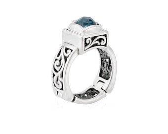 Anillo de plata con bisagra hecho a mano / Anillo de bodas ideal para nudillos grandes / Turquesa u ónix negro
