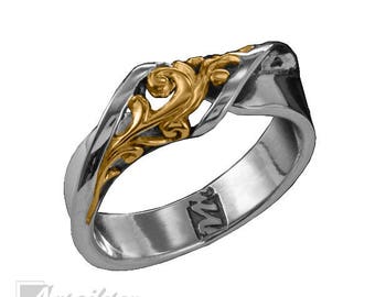 Sterling Silver Floral Motif Gold Overlay Woman's Ring- KS107