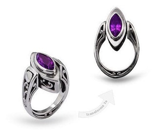 Purple Amethyst Semi Precious Gemstones Pendant Ring. Jewelry Wearable as Ring and as Pendant (90 degrees)- KS729