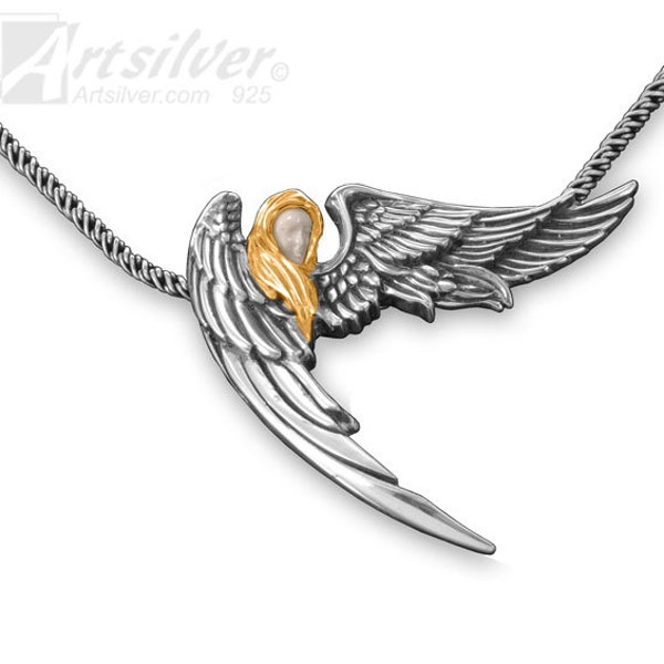 Winged Angel Pendant. Silver Contemporary Angel Wing Pendant. Silver Fairy Cherub Pendant. Winged Fairy Angel Jewelry Pendant. - KS116