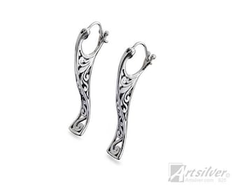 Pendientes curvados de plata de ley con diseño de filigrana - KS 576