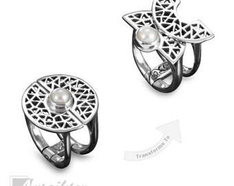 Sterling Silver Multiform Transformable Woman's Ring with Pearl KS 470