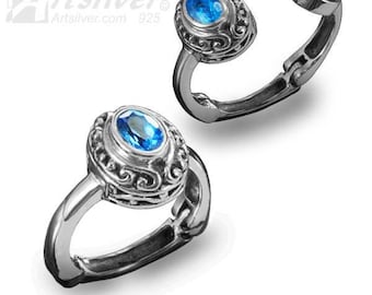 Anillo de plata de ley con bisagra para mujer con diseño de filigrana y piedras preciosas