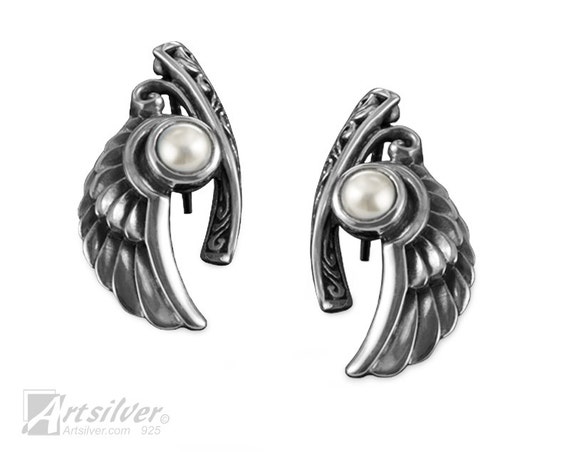 Elegant Black and Silver Wing Earrings Amazon.com: Angel Wing Single Earring - Mens Black Hoop  main image 4