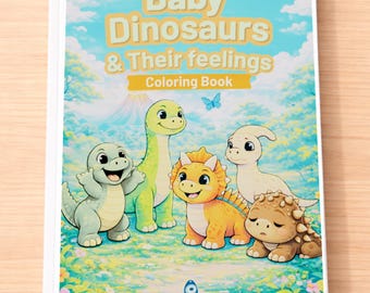 Libro da colorare sui cuccioli di dinosauro e i loro sentimenti – Pagine da colorare stampabili per bambini