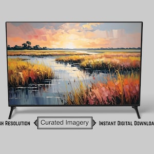 Autumn Marsh Sunset Frame TV Art, Painterly Coastal Landscape (Digital Download)