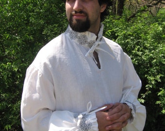 Custom Cotton Renaissance Shirt with Blackwork Embroidery