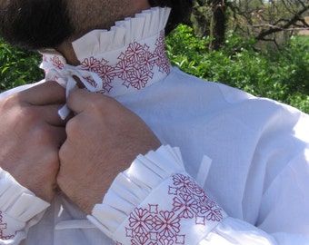Custom Linen Renaissance Shirt with Blackwork Embroidery